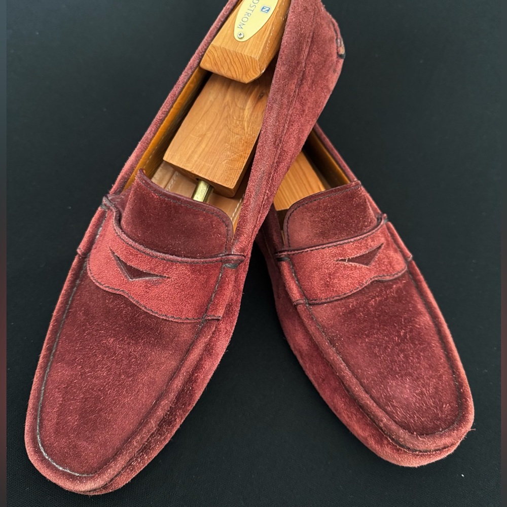 PRADA Wine Red Suede Driving Loafers